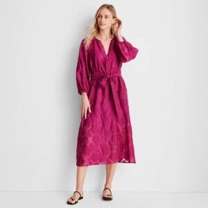 Future Collective x Jenny Lopez fuchsia mumu brocade airy dress puff sleeve L